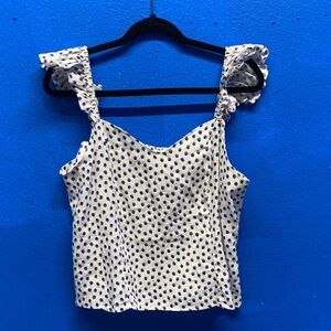 H&M White and Blue Polka Dot Ruffle Strap Blouse